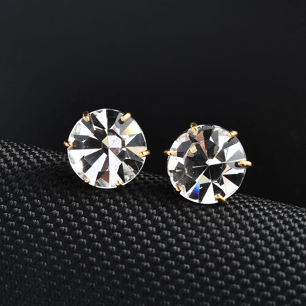 White Finest Austrian Crystal Solitaire Stud Earrings in 18K Vermeil Yellow Gold Plated Sterling Silver 11.50 Ct