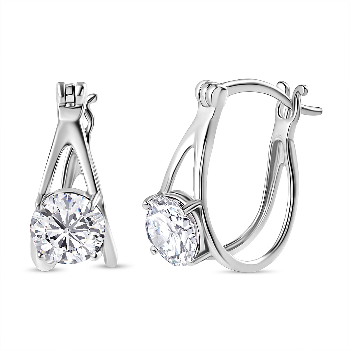 Finest Austrian Crystal Solitaire Earrings in Platinum Overlay Sterling Silver 2.40 Ct. 7661737 0