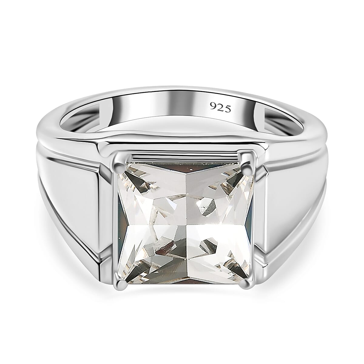 White Finest Austrian Crystal Mens Solitaire Ring in Platinum Overlay Sterling Silver 7651737 0