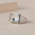 White Finest Austrian Crystal Mens Ring in Platinum Overlay Sterling Silver