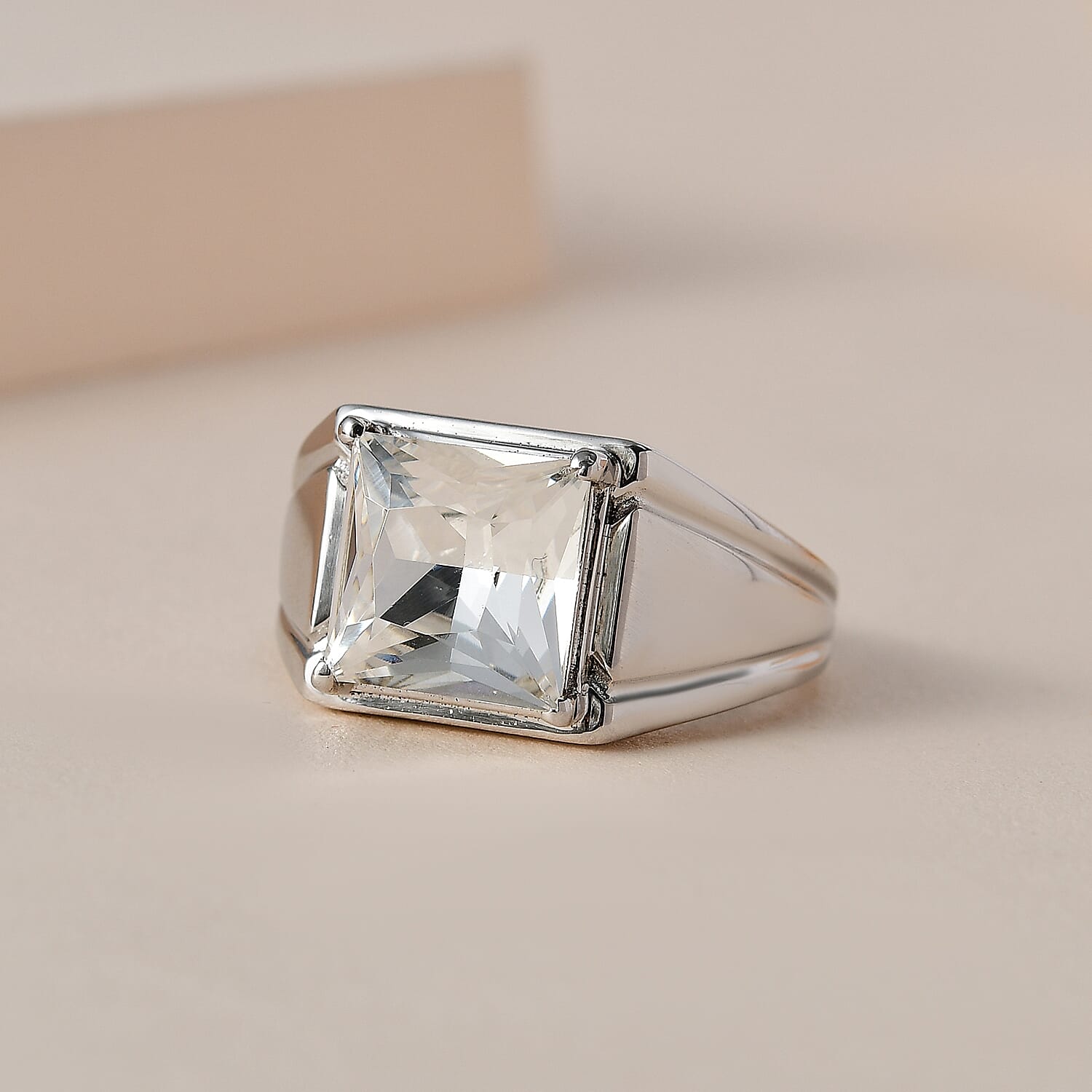 White Finest Austrian Crystal Mens Solitaire Ring in Platinum Overlay Sterling Silver 7651737 1