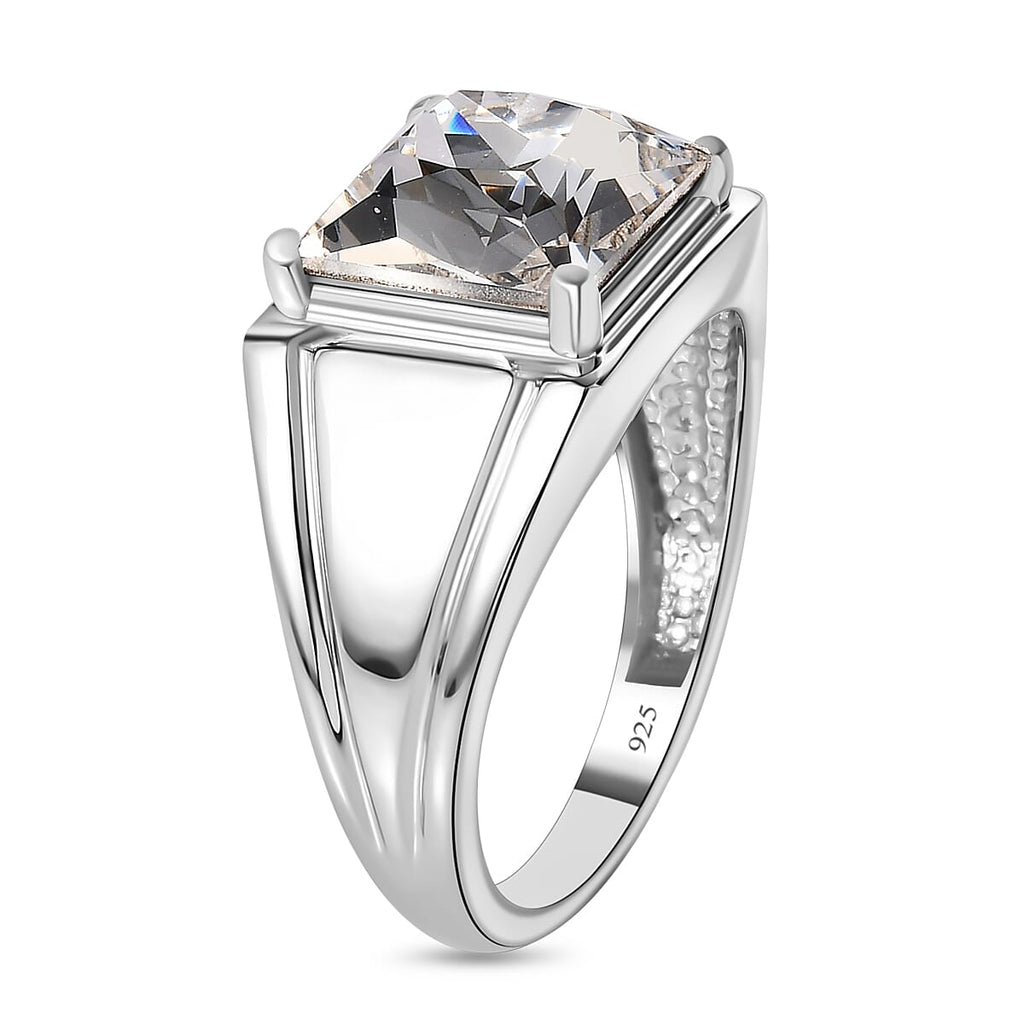 White Finest Austrian Crystal Mens Ring in Platinum Overlay Sterling Silver