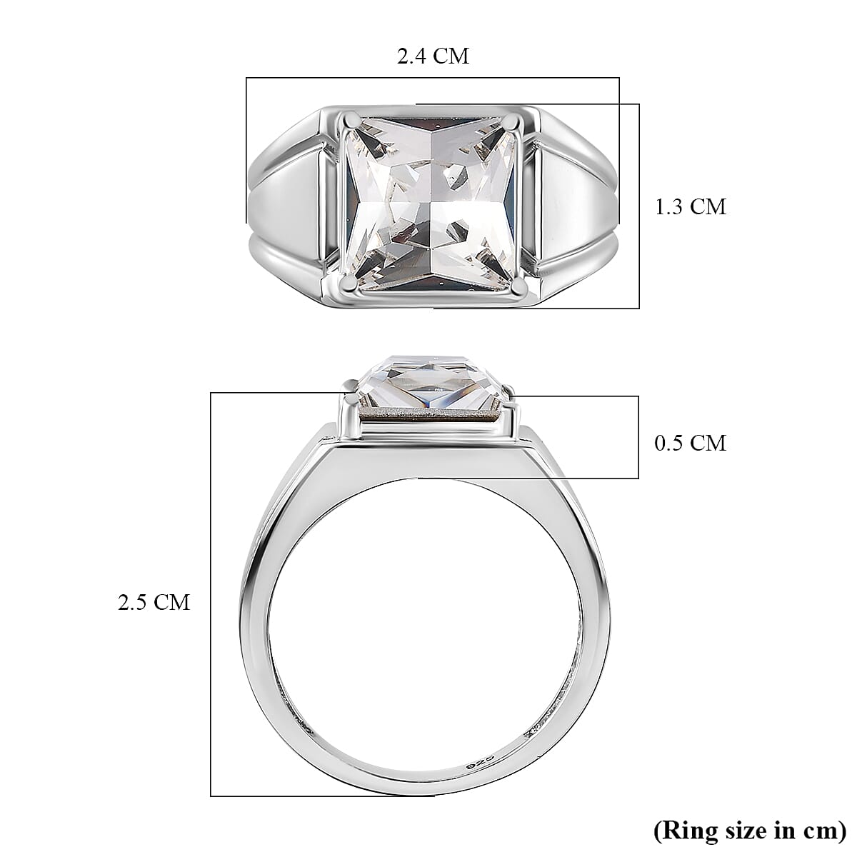 White Finest Austrian Crystal Mens Solitaire Ring in Platinum Overlay Sterling Silver 7651737 5