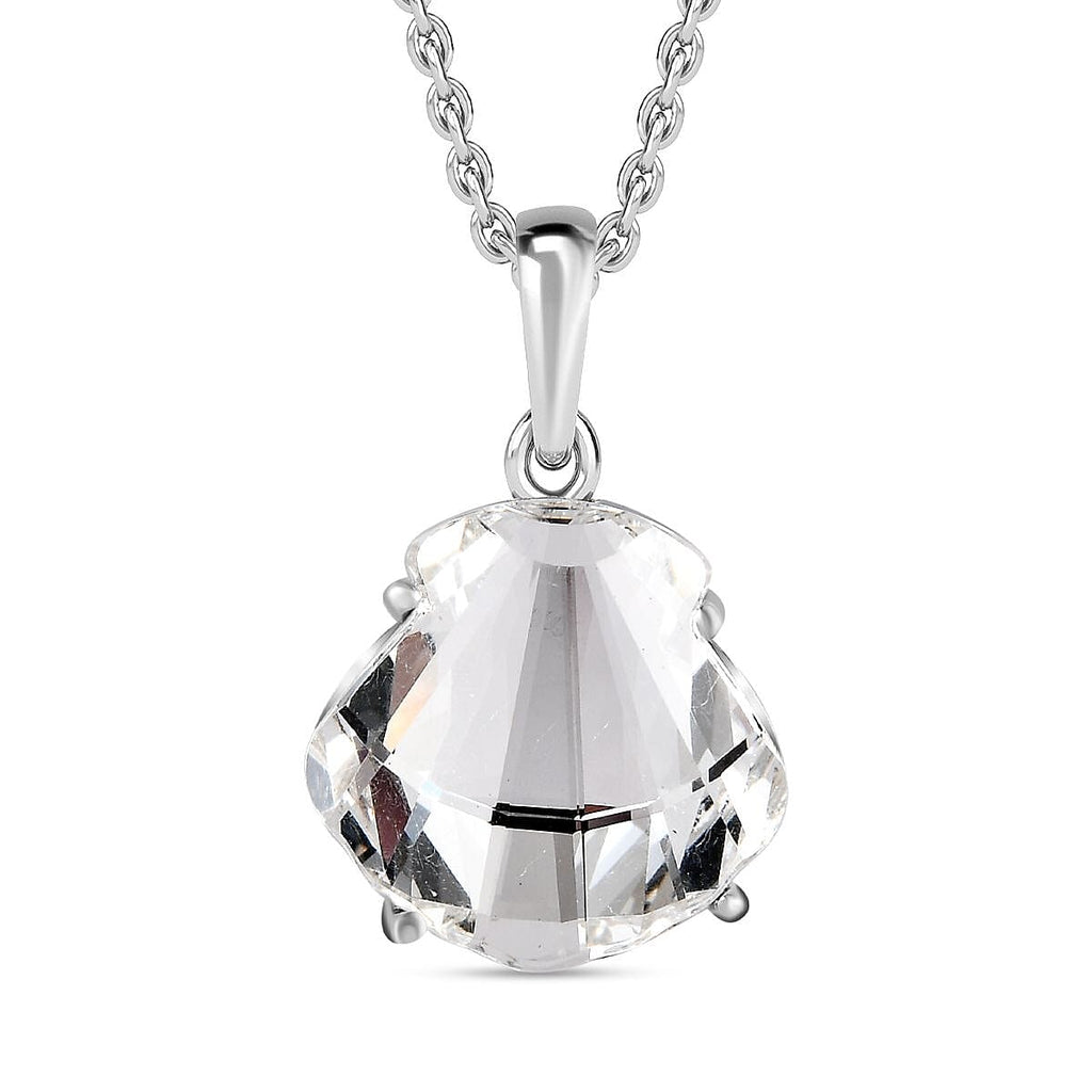 White Finest Austrian Crystal Platinum Overlay Sterling Silver Solitaire Pendant with Stainless Steel Chain (Size 20)