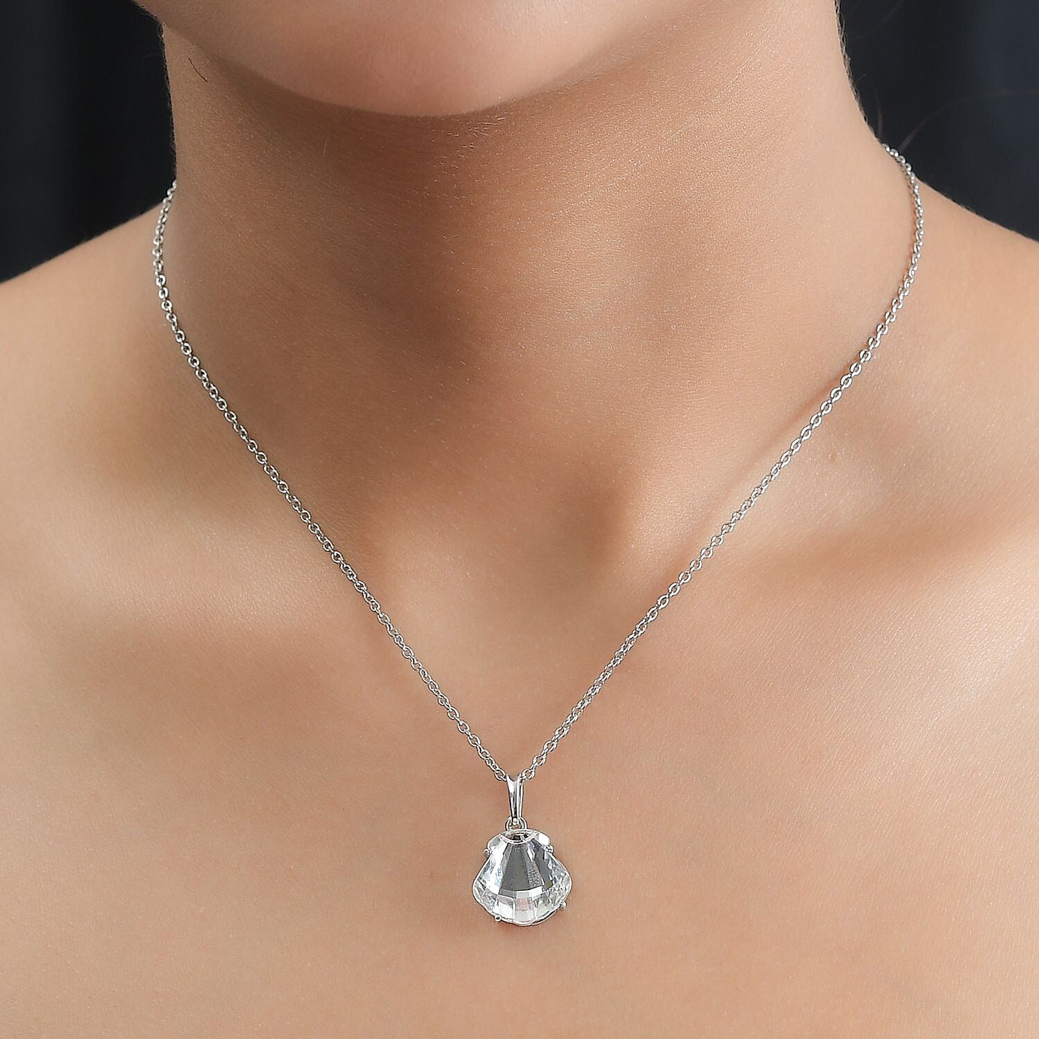 Finest White Austrian Crystal Solitaire Pendant in Platinum Overlay Sterling Silver with Stainless Steel Chain (Size 20) 4226808 1