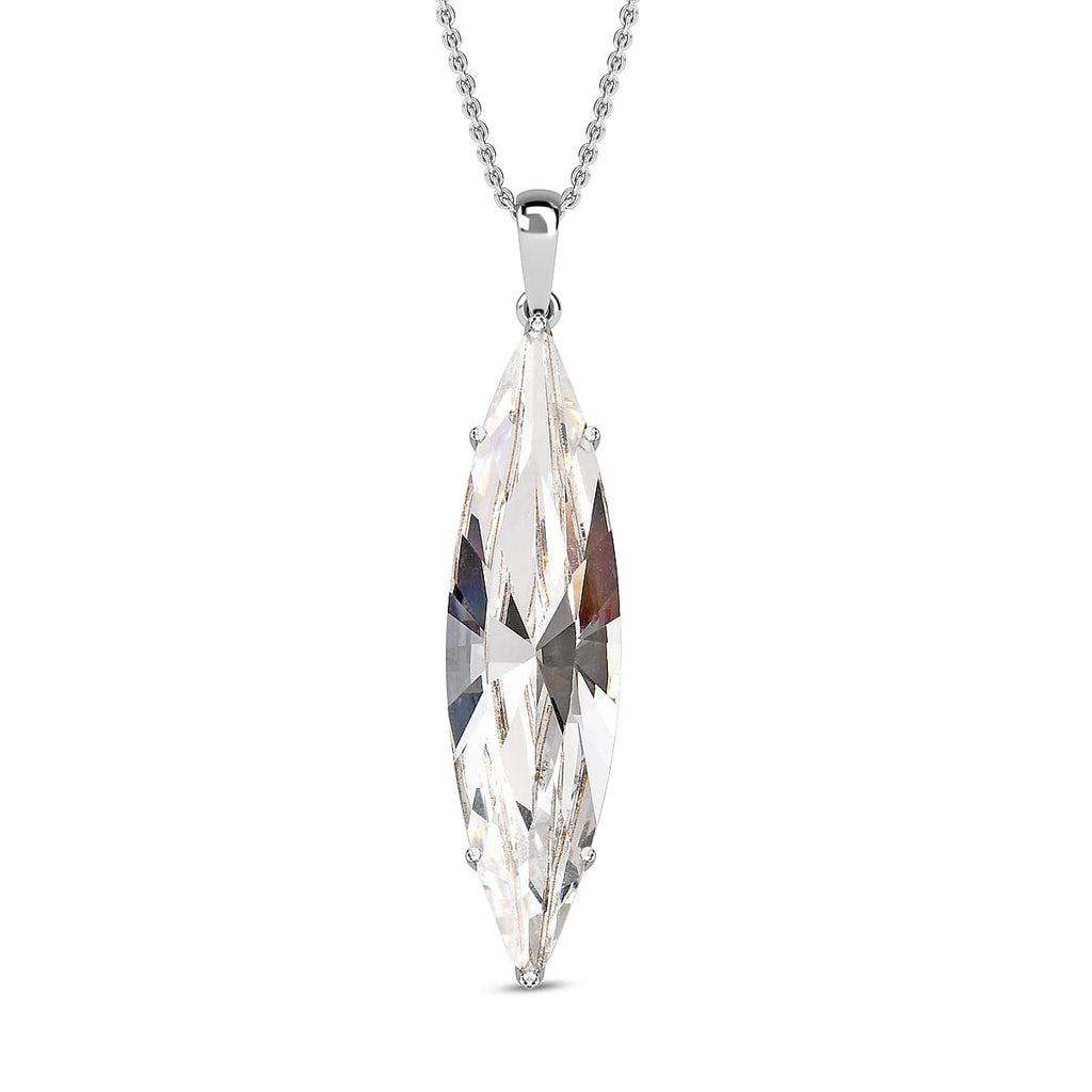 White Finest Austrian Crystal Platinum Overlay Sterling Silver Solitaire Pendant with Stainless Steel Chain (Size 20)