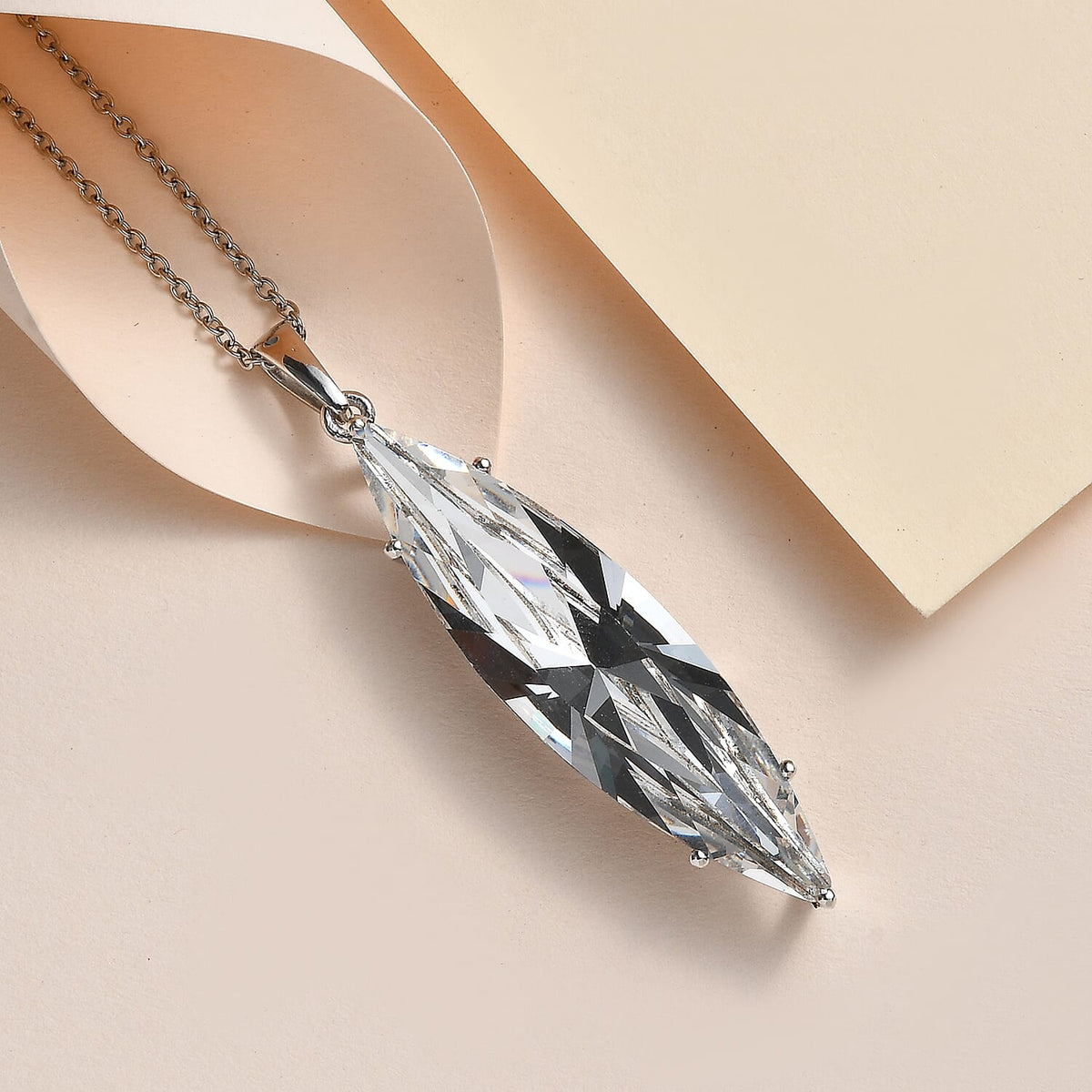 White Finest Austrian Crystal Platinum Overlay Sterling Silver Solitaire Pendant with Stainless Steel Chain (Size 20) 4228664 2