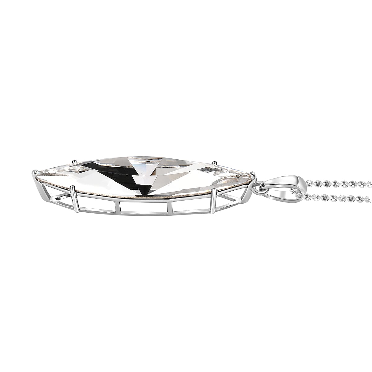 White Finest Austrian Crystal Platinum Overlay Sterling Silver Solitaire Pendant with Stainless Steel Chain (Size 20) 4228664 3