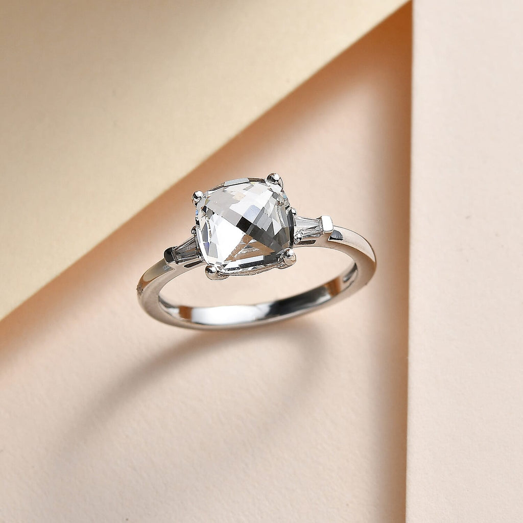 White Finest Austrian Crystal & White Cubic Zirconia Ring in Platinum Overlay Sterling Silver 1.90 Ct