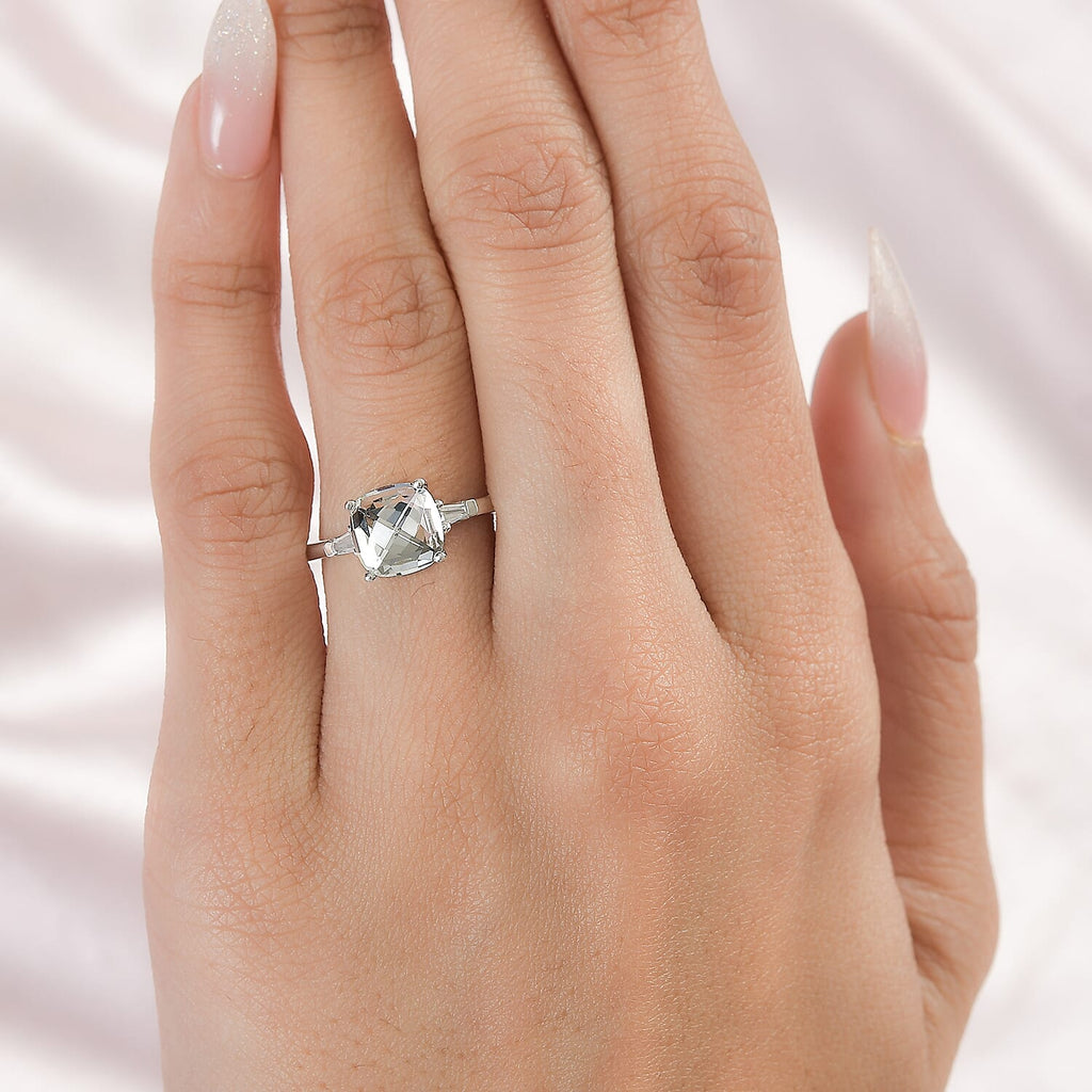 White Finest Austrian Crystal & White Cubic Zirconia Ring in Platinum Overlay Sterling Silver 1.90 Ct