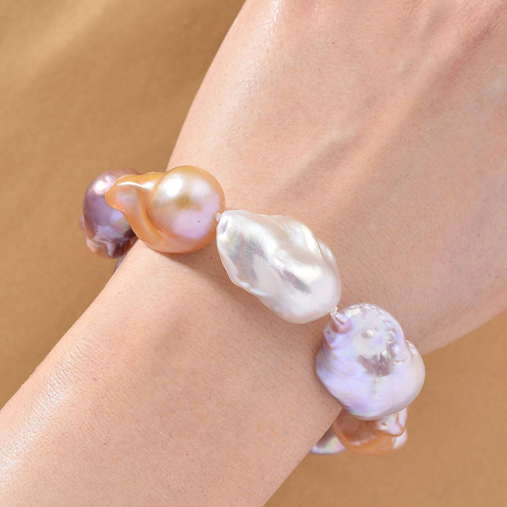 Multi Colour Fresh Water Baroque Pearl Beads Bracelet (Size 8 + 2) with Lobster Clasp in Yellow Gold Plated Sterling Silver 155 Ct. 8233225 2