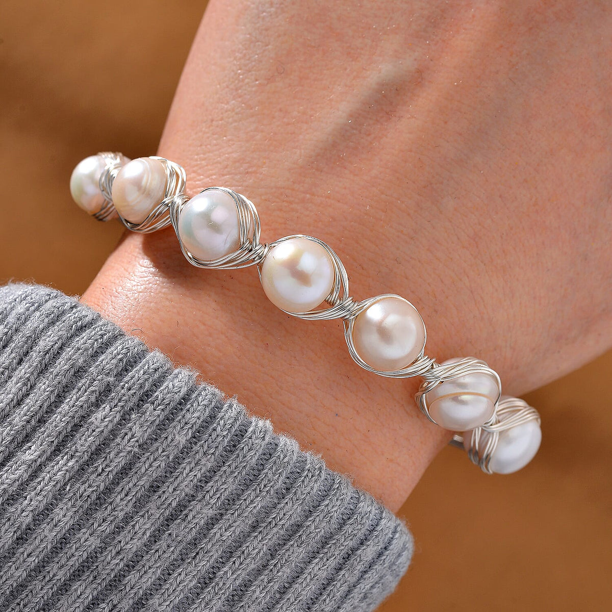White Fresh Water Pearl Adjustable Bangle 50.00 Ct. V32669464 2