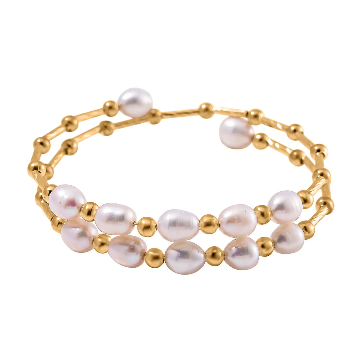 White Fresh Water Pearl Adjustable Bangle (Size - 7.5) in Yellow Gold Tone 35.00 Ct. 7970072 0