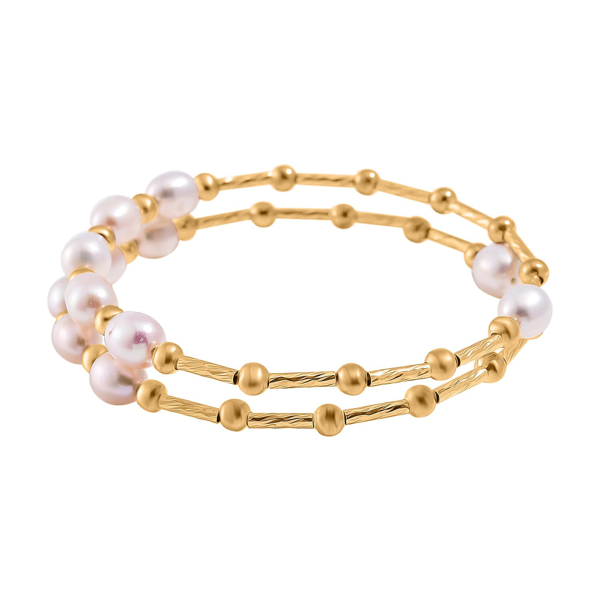 White Fresh Water Pearl Adjustable Bangle (Size - 7.5) in Yellow Gold Tone 35.00 Ct. 7970072 3