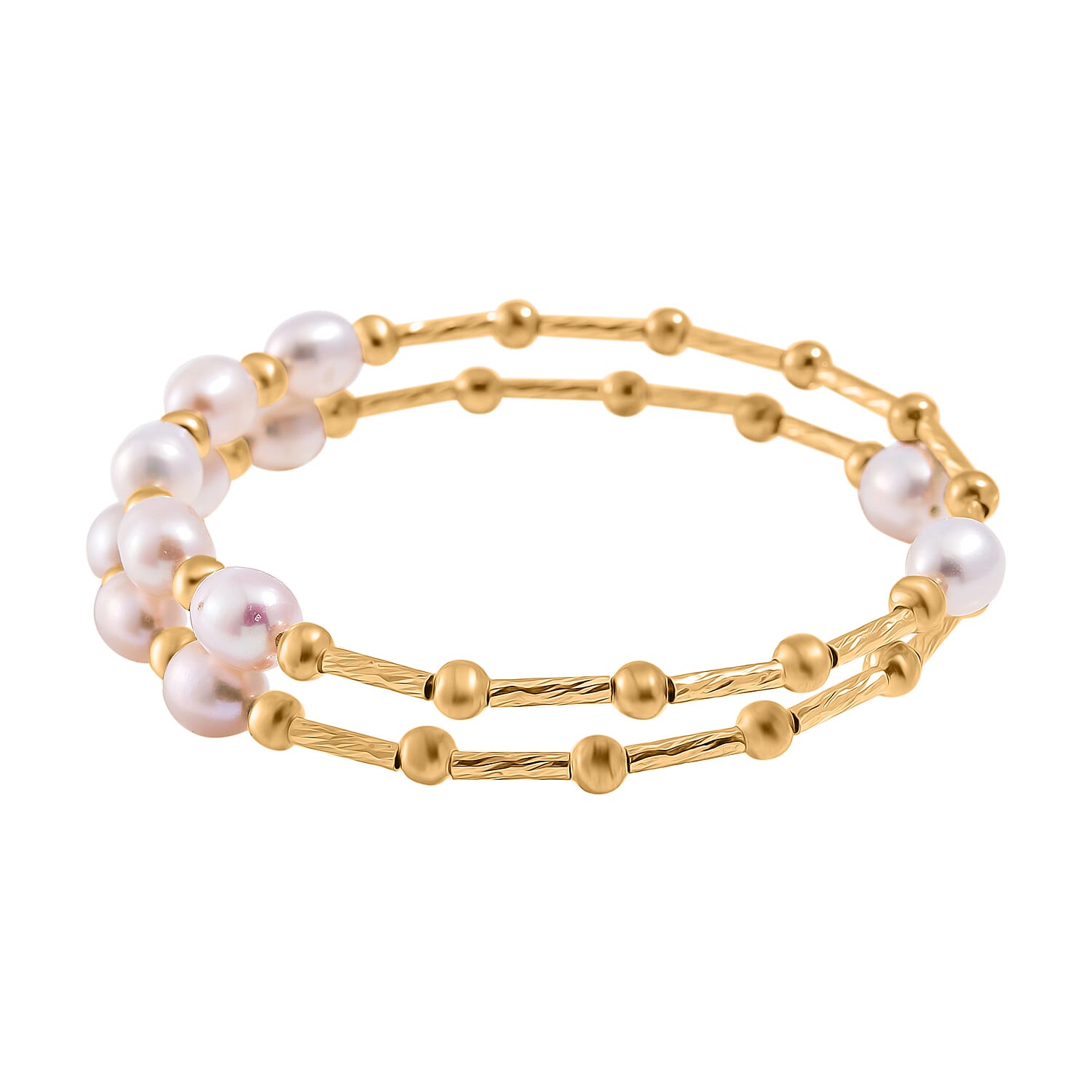 White Fresh Water Pearl Adjustable Bangle (Size - 7.5) in Yellow Gold Tone 35.00 Ct. 7970072 3