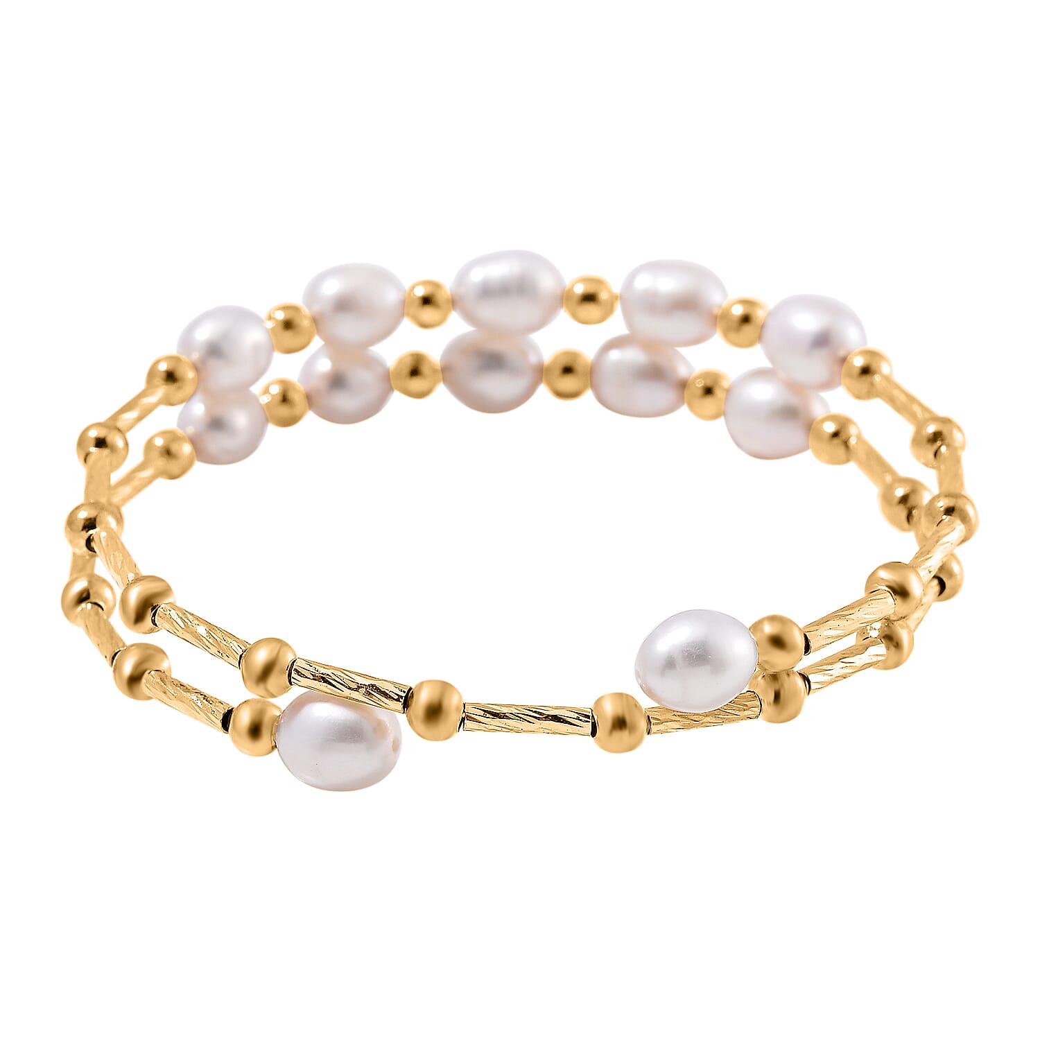 White Fresh Water Pearl Adjustable Bangle (Size - 7.5) in Yellow Gold Tone 35.00 Ct. 7970072 4