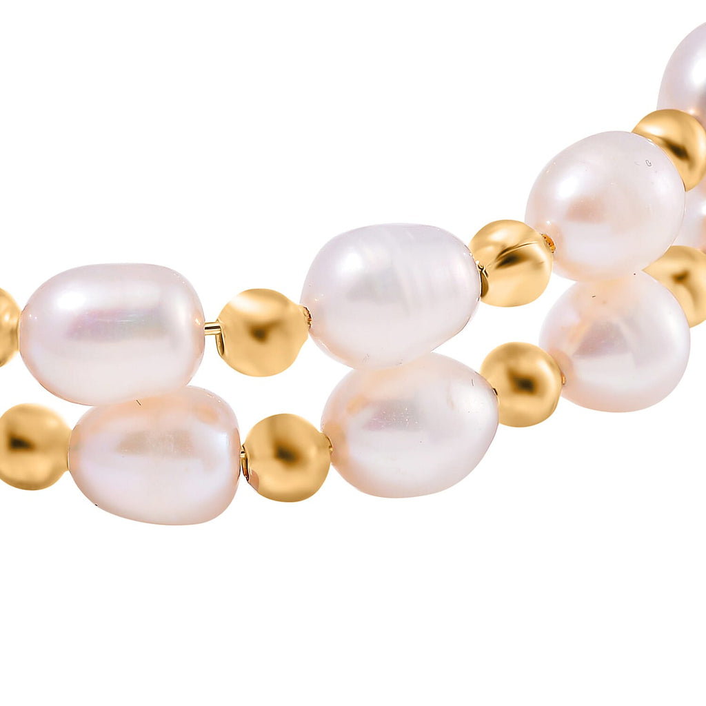 White Fresh Water Pearl Adjustable Bangle (Size - 7.5) in Yellow Gold Tone 35.00 Ct.
