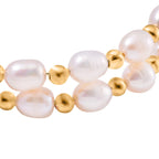 White Fresh Water Pearl Adjustable Bangle (Size - 7.5) in Yellow Gold Tone 35.00 Ct.