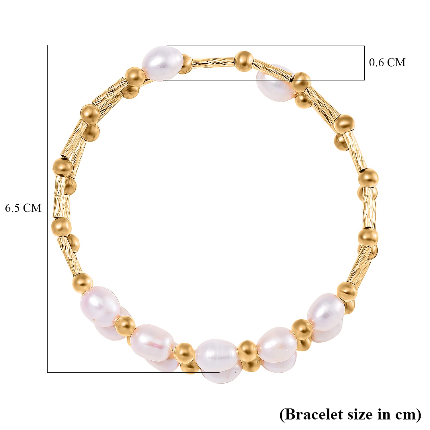 White Fresh Water Pearl Adjustable Bangle (Size - 7.5) in Yellow Gold Tone 35.00 Ct. 7970072 6
