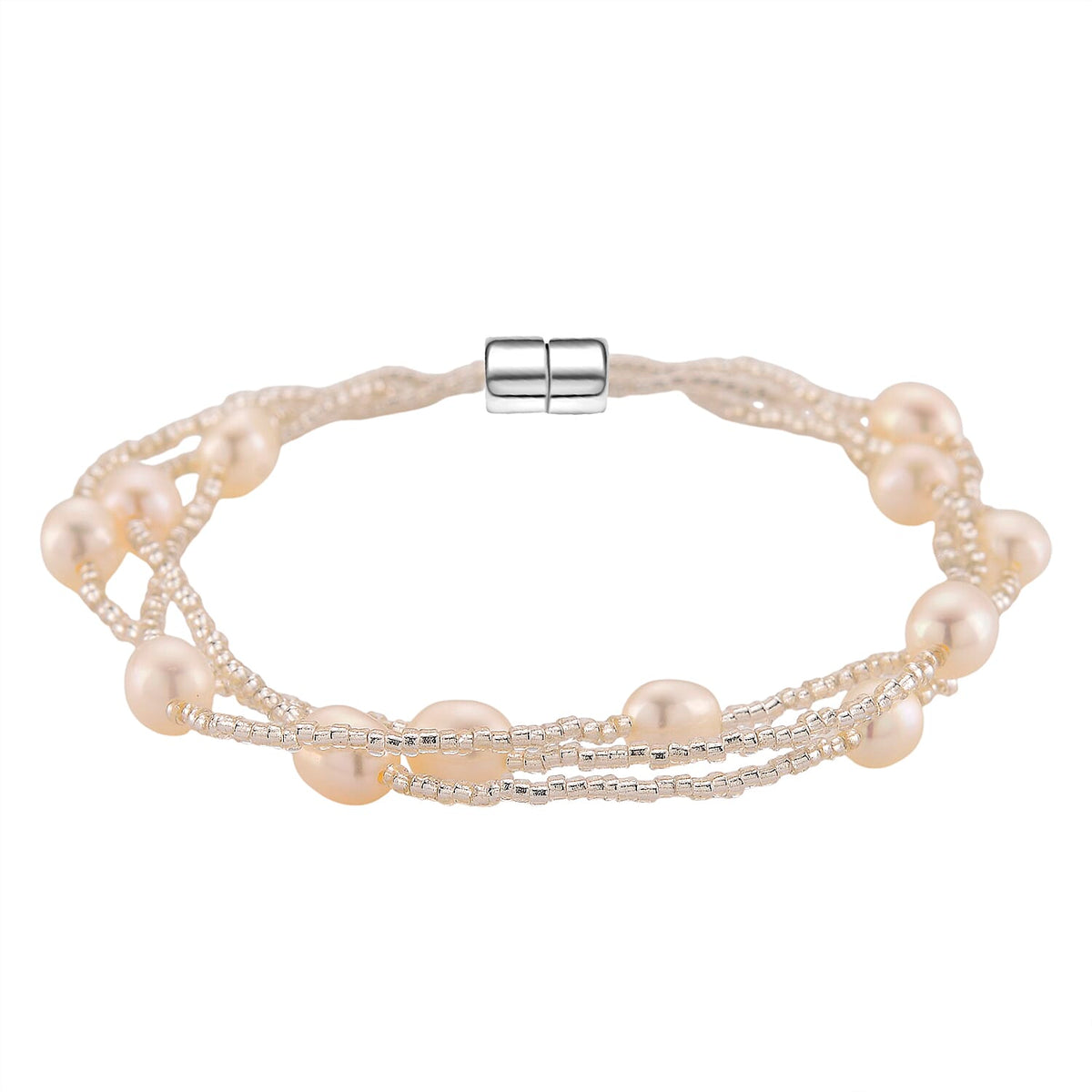 White Fresh Water Pearl &amp; Austrian White Crystal Bracelet (Size - 7.5) with Magnet Clasp 8262387 0