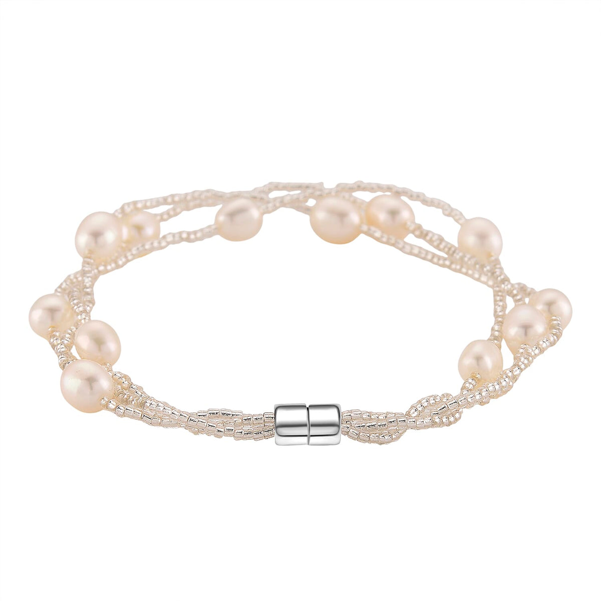 White Fresh Water Pearl &amp; Austrian White Crystal Bracelet (Size - 7.5) with Magnet Clasp 8262387 4