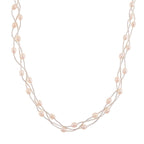 White Fresh Water Pearl & Austrian White Crystal Necklace (Size - 18) with Magnet Clasp