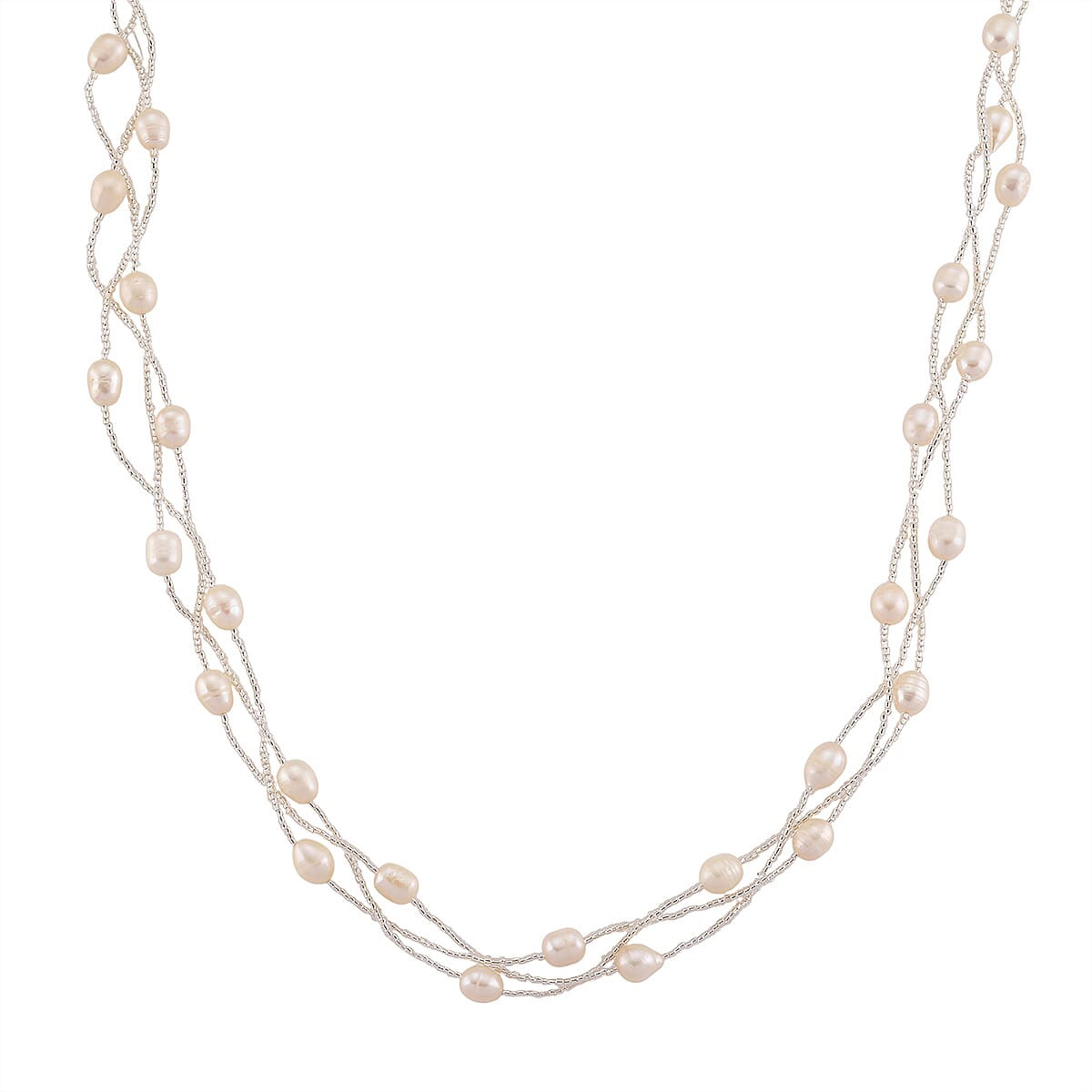 White Fresh Water Pearl &amp; Austrian White Crystal Necklace (Size - 18) with Magnet Clasp 8262406 0