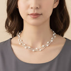 White Fresh Water Pearl & Austrian White Crystal Necklace (Size - 18) with Magnet Clasp