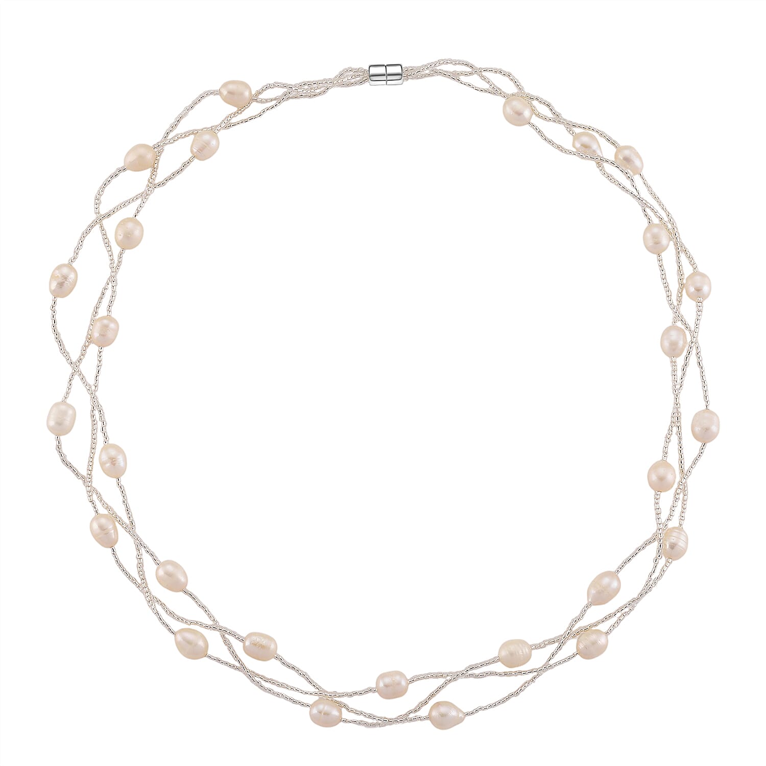 White Fresh Water Pearl &amp; Austrian White Crystal Necklace (Size - 18) with Magnet Clasp 8262406 4