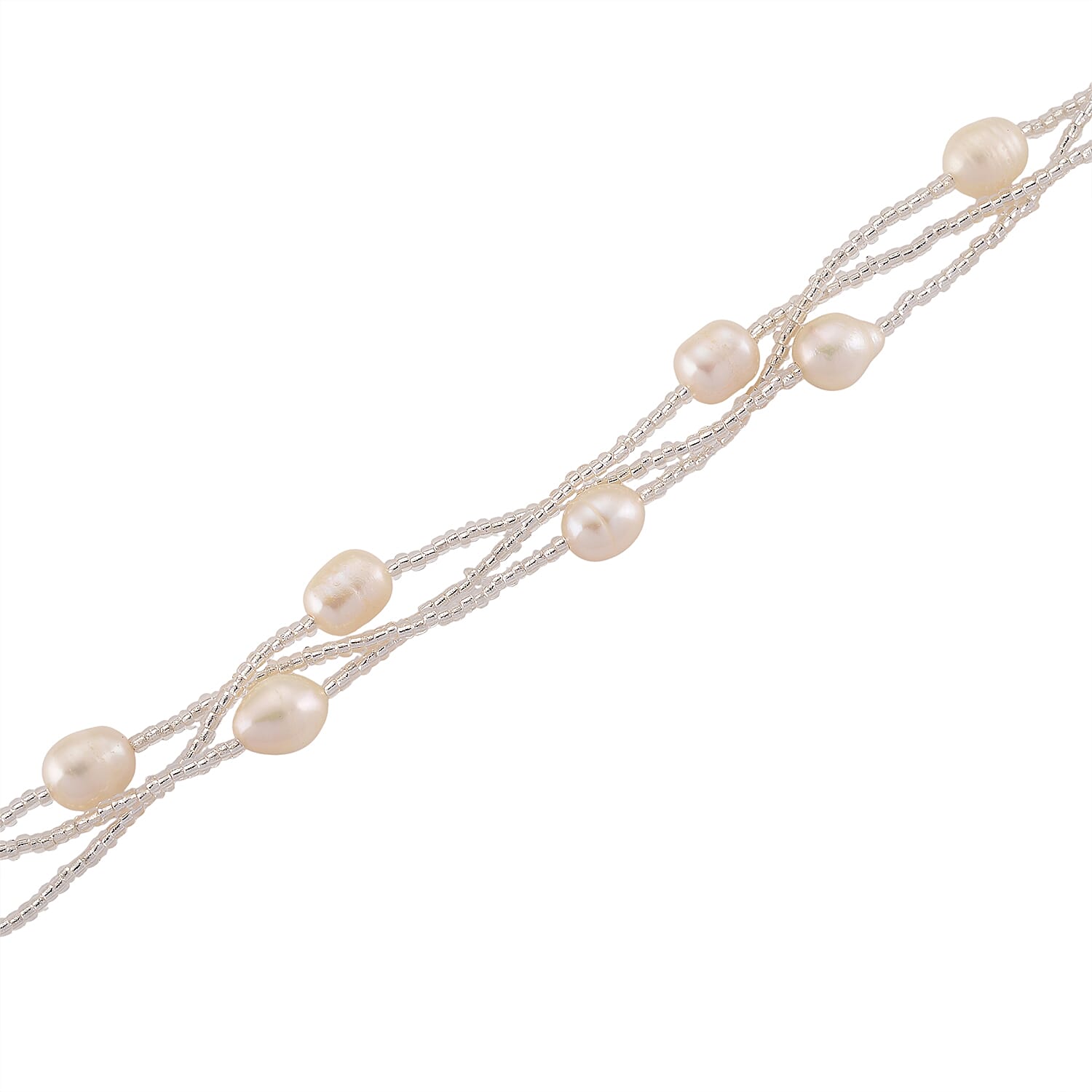 White Fresh Water Pearl &amp; Austrian White Crystal Necklace (Size - 18) with Magnet Clasp 8262406 5