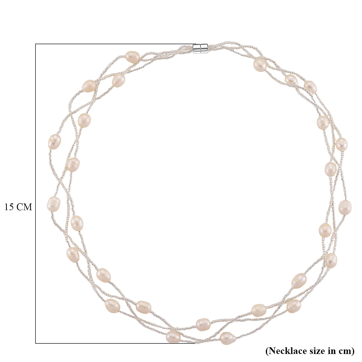 White Fresh Water Pearl &amp; Austrian White Crystal Necklace (Size - 18) with Magnet Clasp 8262406 7