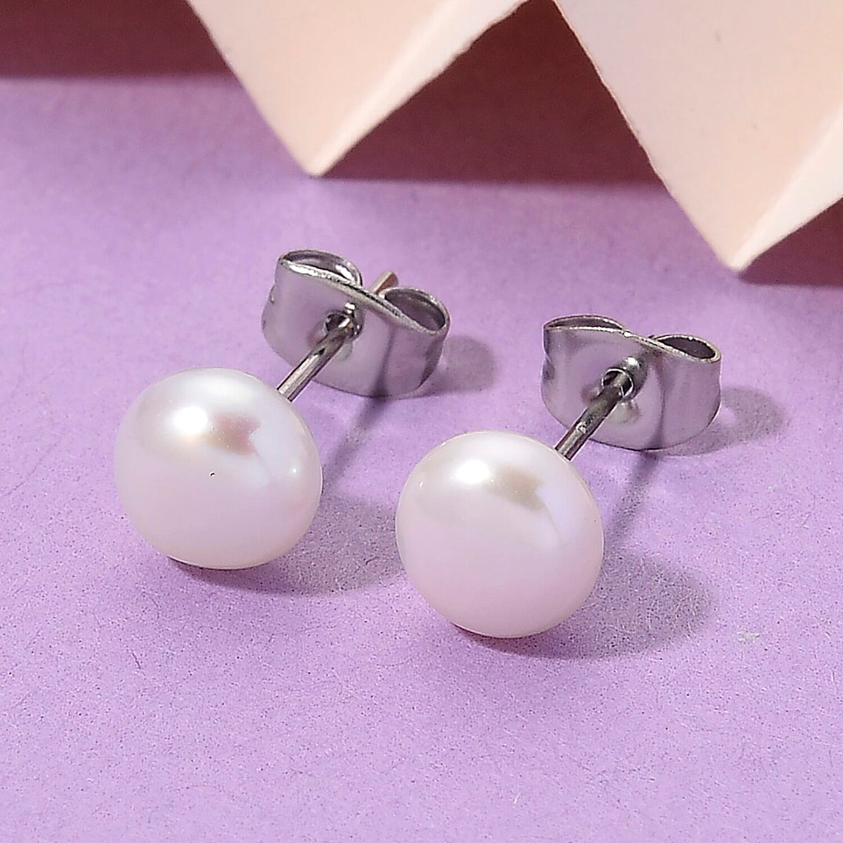 White Freshwater Pearl (7-8mm) Stud Earrings with Push Backs V32744681 1