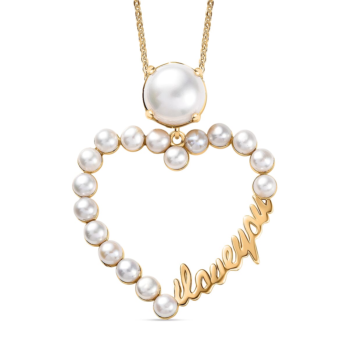 GP Amore Collection - White Freshwater Pearl Heart Pendant with Chain (Size 20) in 18K Vermeil Yellow Gold Sterling Silver 8.41 Ct. 4394513 0