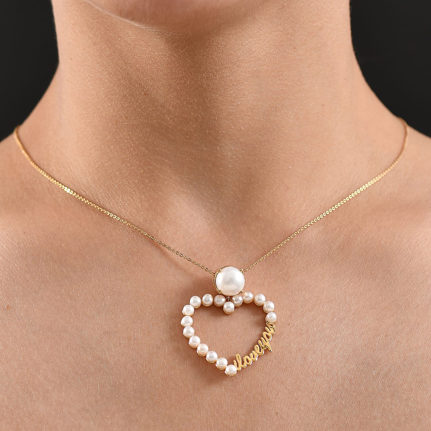 GP Amore Collection - White Freshwater Pearl Heart Pendant with Chain (Size 20) in 18K Vermeil Yellow Gold Sterling Silver 8.41 Ct. 4394513 2