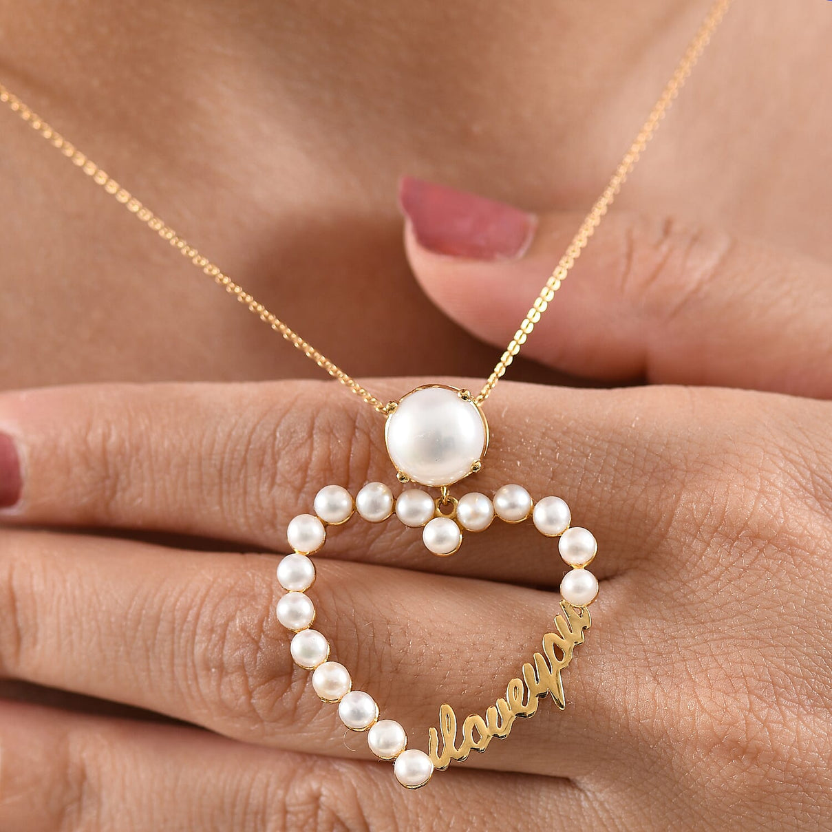GP Amore Collection - White Freshwater Pearl Heart Pendant with Chain (Size 20) in 18K Vermeil Yellow Gold Sterling Silver 8.41 Ct. 4394513 3