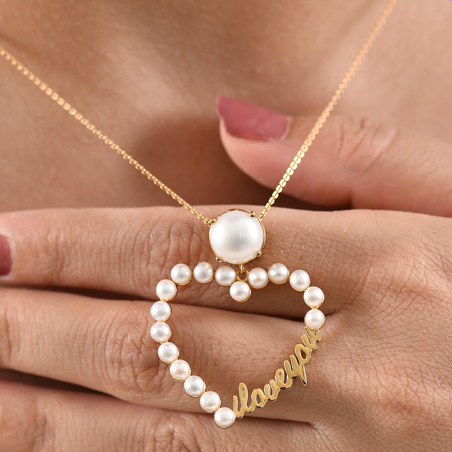 GP Amore Collection - White Freshwater Pearl Heart Pendant with Chain (Size 20) in 18K Vermeil Yellow Gold Sterling Silver 8.41 Ct. 4394513 3
