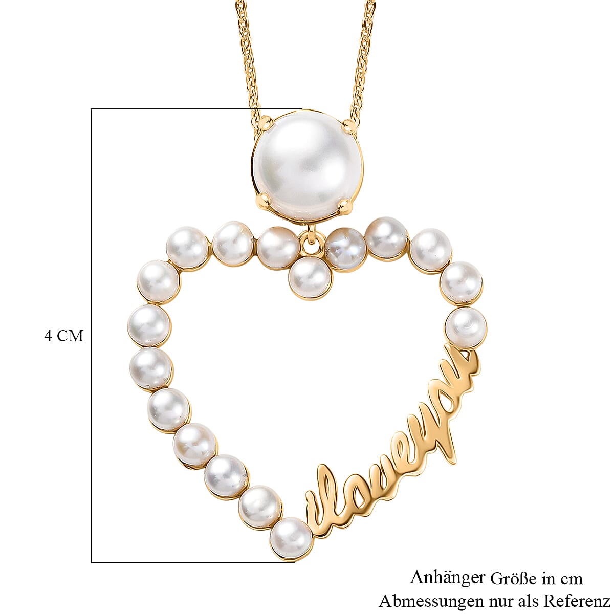 GP Amore Collection - White Freshwater Pearl Heart Pendant with Chain (Size 20) in 18K Vermeil Yellow Gold Sterling Silver 8.41 Ct. 4394513 6