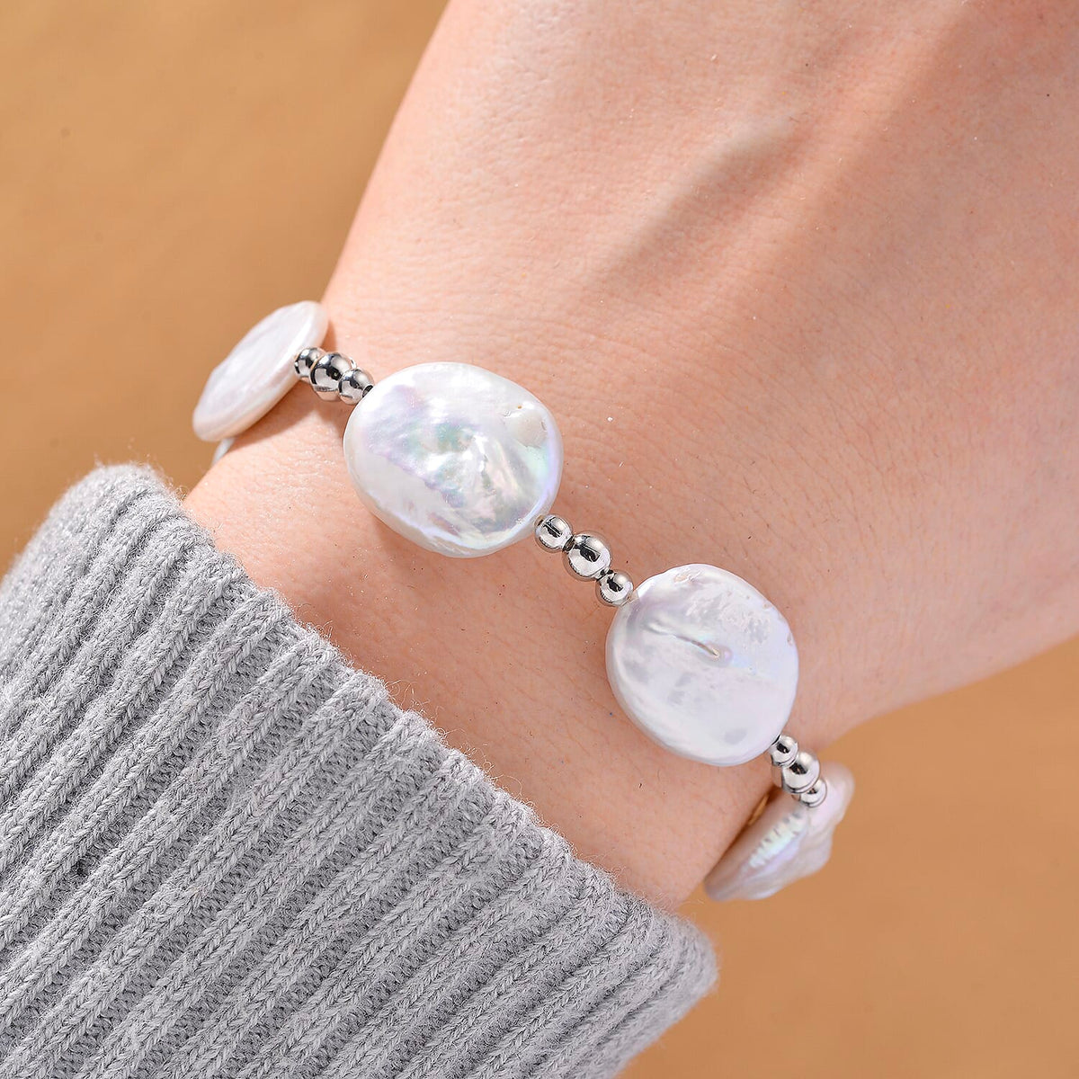 White Keshi Pearl Bolo Bracelet (Size 6-9 Adjustable) 8183217 2