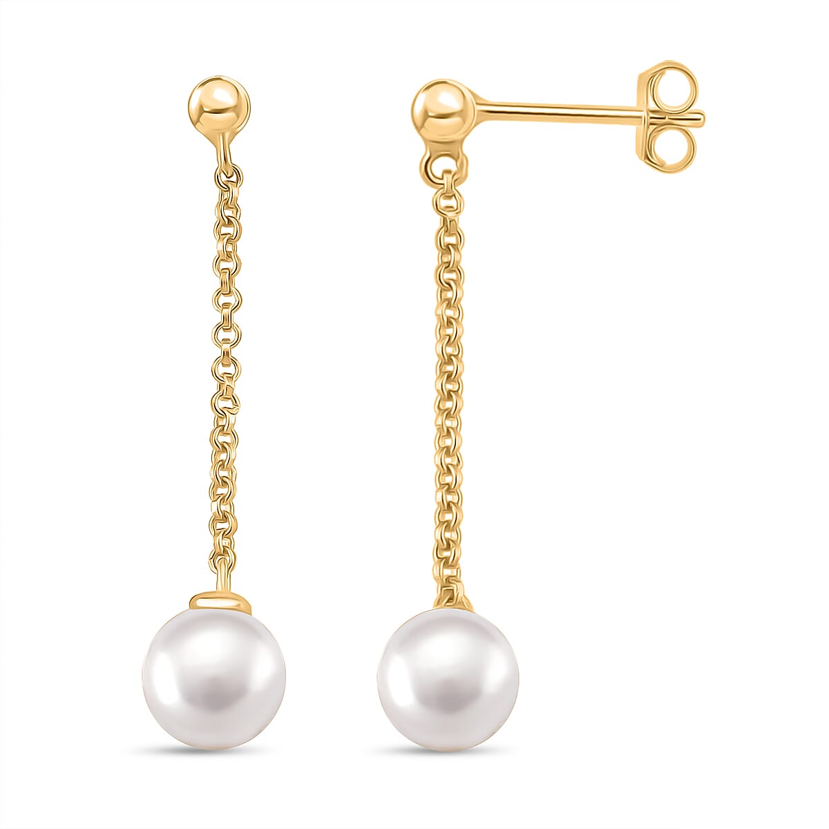 AAA White Fresh Water Pearl Earring with Push Back in Yellow Gold Plated Sterling Silver 8187680 0