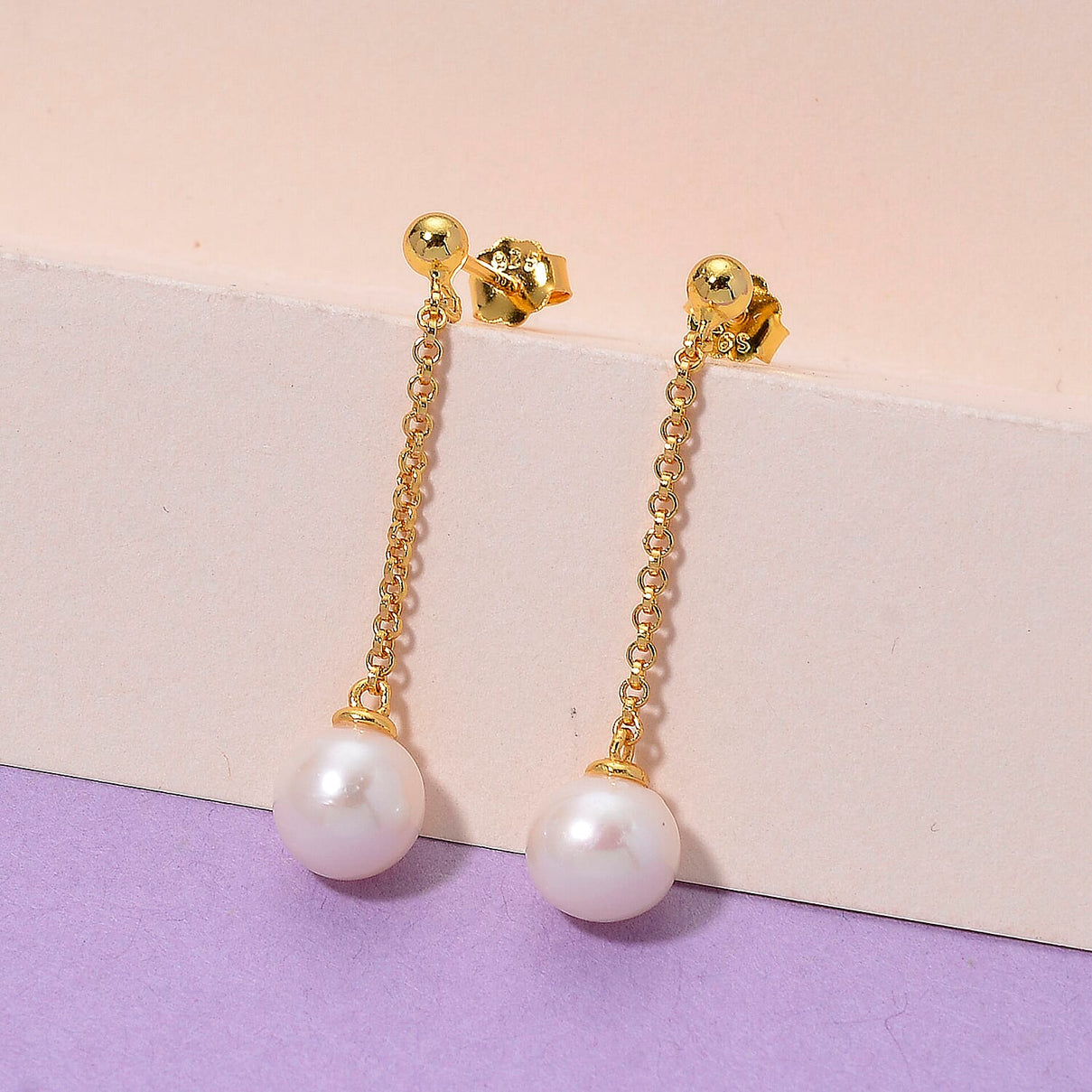 AAA White Fresh Water Pearl Earring with Push Back in Yellow Gold Plated Sterling Silver 8187680 1