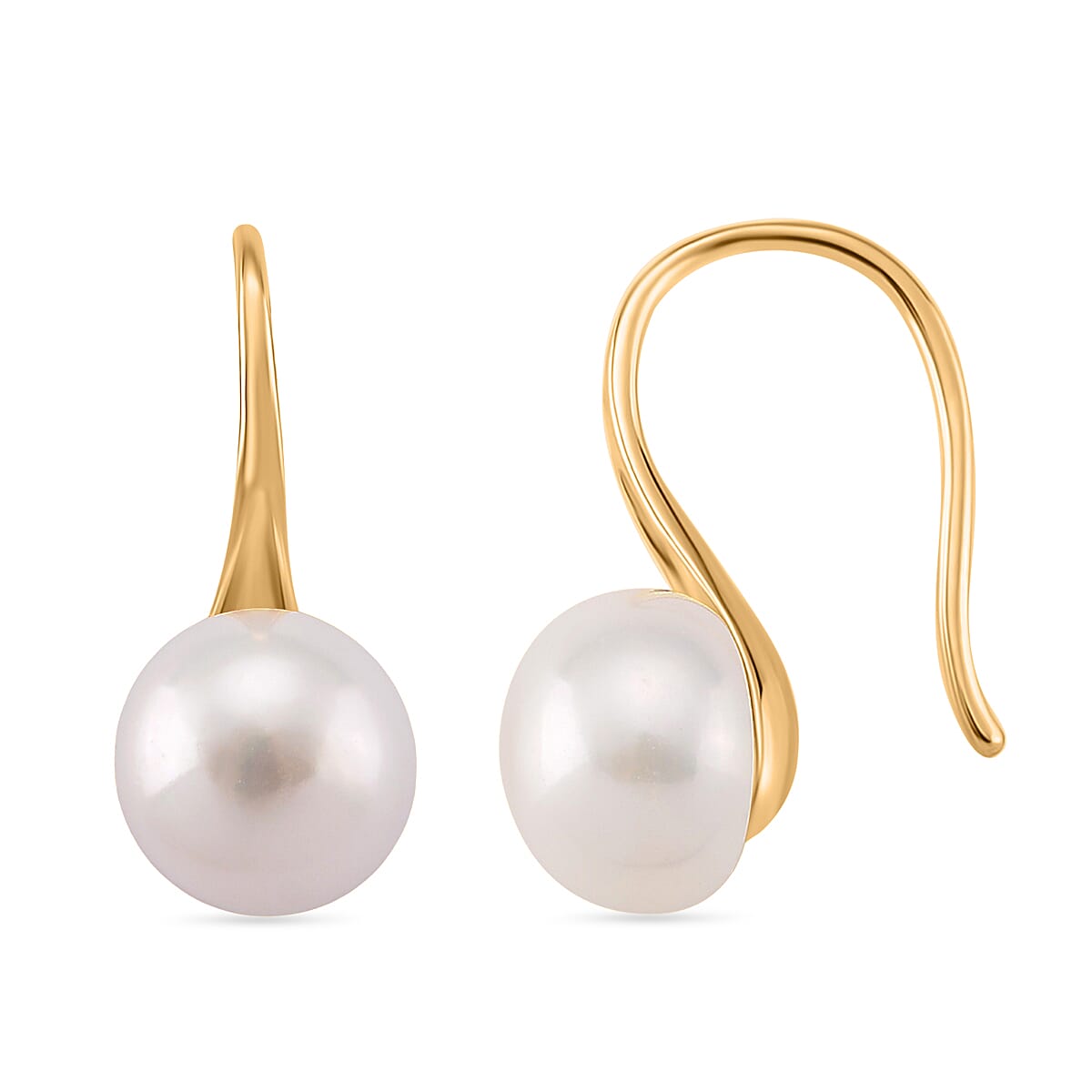 White Fresh Water Pearl Earring with Hook in Yellow Gold Plated Sterling Silver 6.00 Ct. 8182021 0