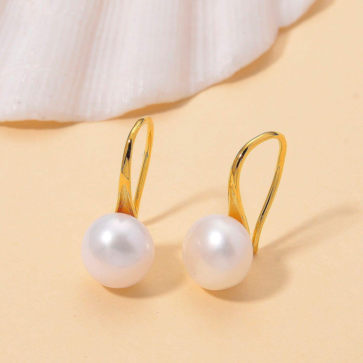 White Fresh Water Pearl Earring with Hook in Yellow Gold Plated Sterling Silver 6.00 Ct. 8182021 1