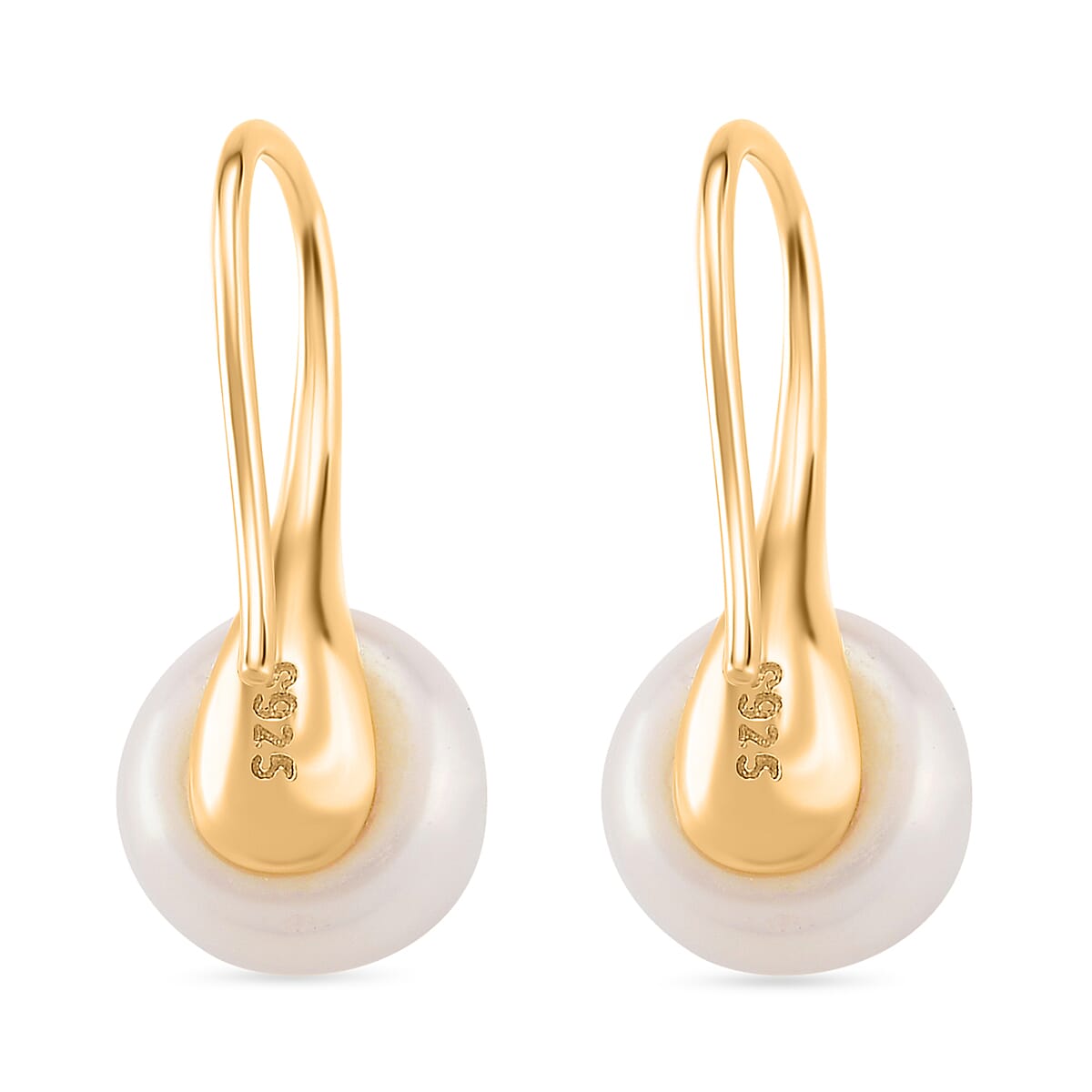 White Fresh Water Pearl Earring with Hook in Yellow Gold Plated Sterling Silver 6.00 Ct. 8182021 3
