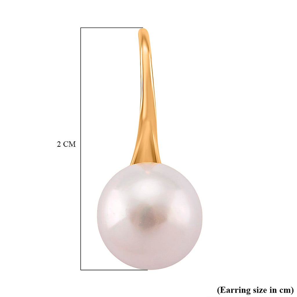 White Fresh Water Pearl Earring with Hook in Yellow Gold Plated Sterling Silver 6.00 Ct.