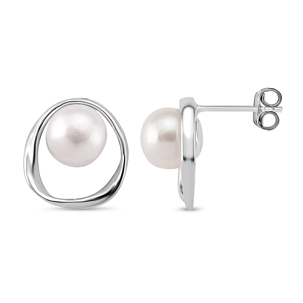 White Fresh Water Pearl Earring with Push Back in Rhodium Overlay Sterling Silver 5.50 Ct. 8181997 0