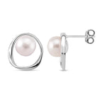 White Fresh Water Pearl Earring with Push Back in Rhodium Overlay Sterling Silver 5.50 Ct.