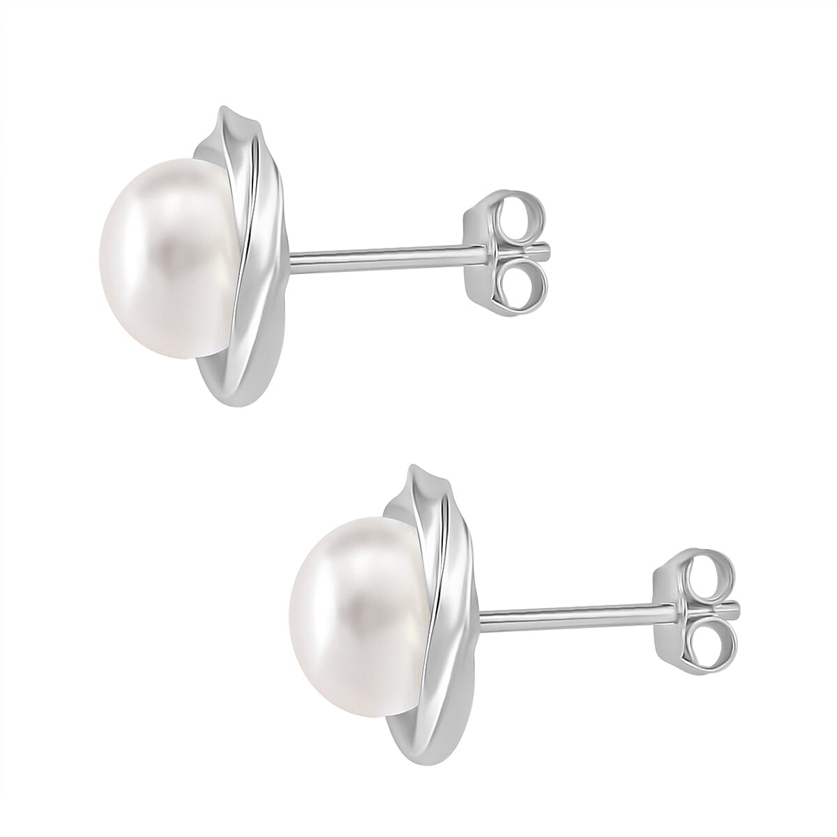 White Fresh Water Pearl Stud Earring with Push Back in Rhodium Overlay Sterling Silver 8.00 Ct. 8187673 4