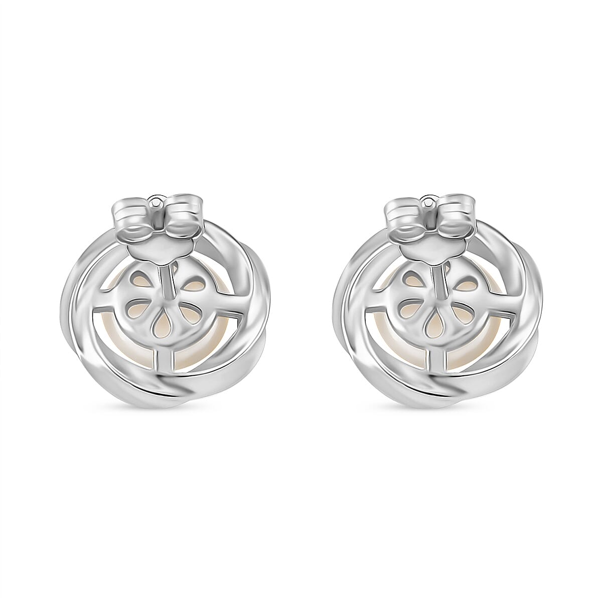 White Fresh Water Pearl Stud Earring with Push Back in Rhodium Overlay Sterling Silver 8.00 Ct. 8187673 5