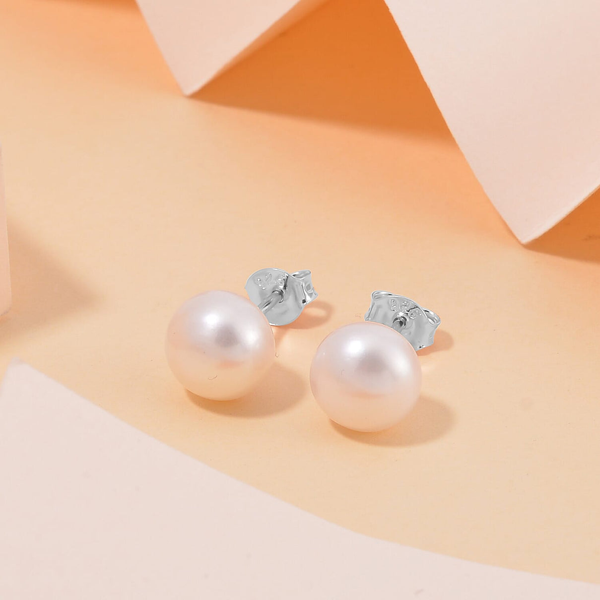 Close Out Deal- White Fresh Water Pearl Stud Push Back Earring in Rhodium Overlay Sterling Silver 7.70 Ct. 7804123 2