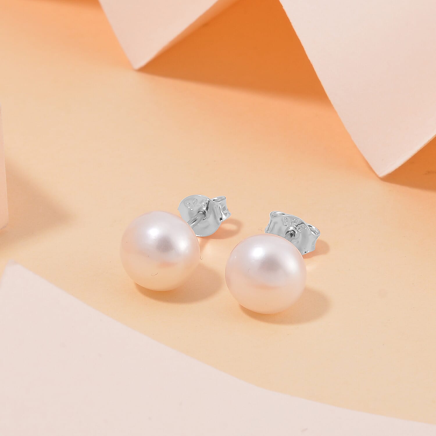 Close Out Deal- White Fresh Water Pearl Stud Push Back Earring in Rhodium Overlay Sterling Silver 7.70 Ct. 7804123 2